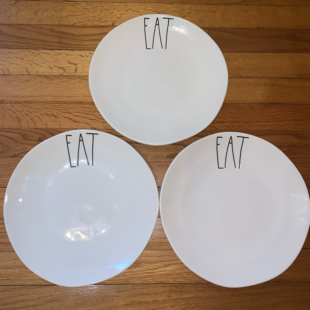 RAE DUNN Artisan Collection Stamp Rare 11 Inch EAT PLATES Set Of 3
